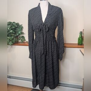 Max Studio Black White Polka Dot Smocked Midi Dress Size M